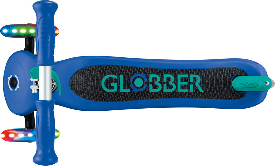 Globber Mini Scooter | Primo Lights | Navy Blue - Emerald Green