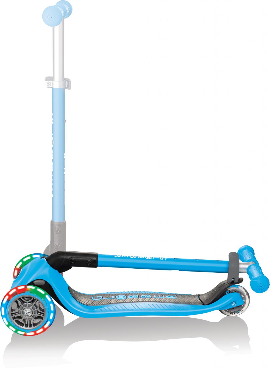 Globber Mini Scooter | Primo Foldable Lights | Anodized T-Bar | Himmelblau