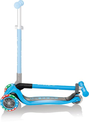 Globber Mini Scooter | Primo Foldable Lights | Anodized T-Bar | Himmelblau