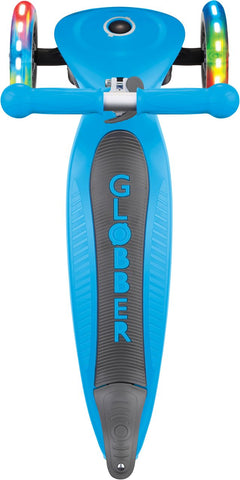 Globber Mini Scooter | Primo Foldable Lights | Anodized T-Bar | Himmelblau