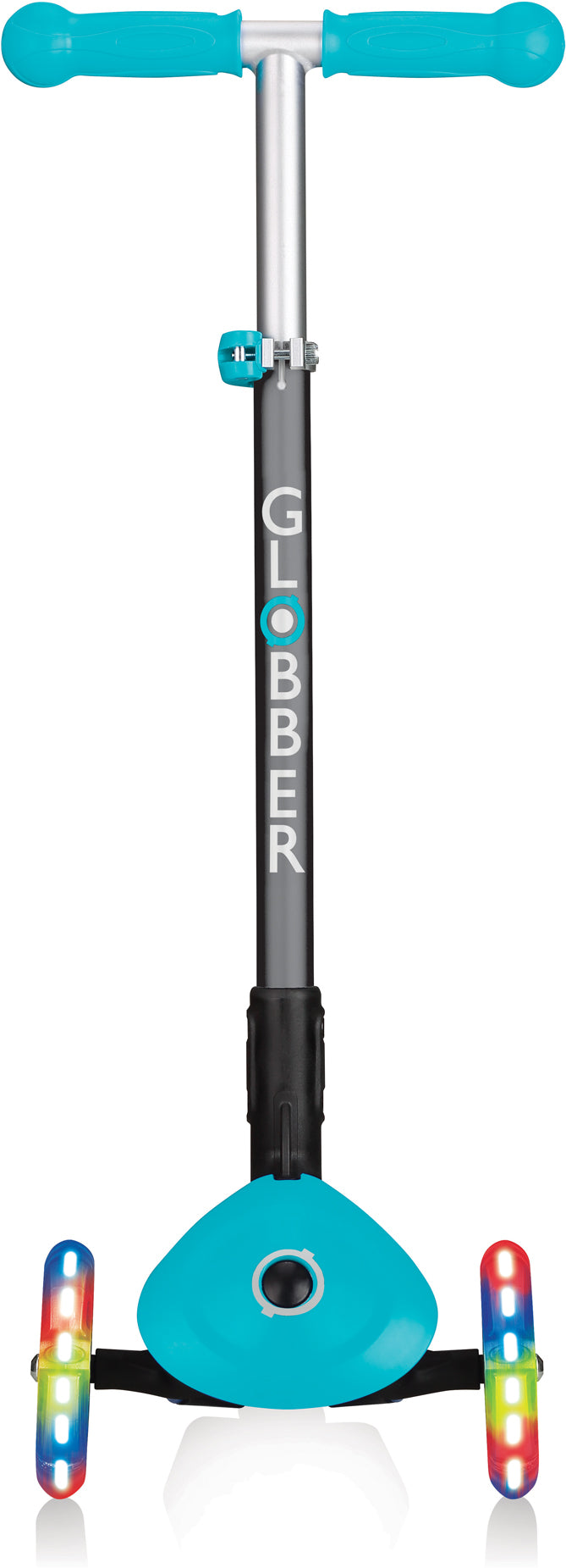 Globber Mini Scooter | Primo Foldable Lights | Anodized T-Bar | Teal