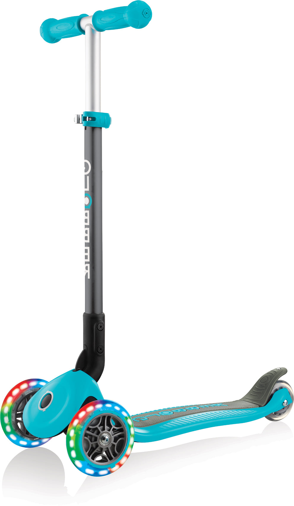 Globber Mini Scooter | Primo Foldable Lights | Anodized T-Bar | Teal