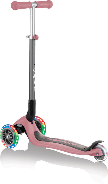 Globber Mini Scooter | Primo Foldable Lights | Anodized T-Bar | Pastel pink