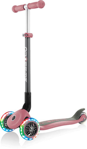 Globber Mini Scooter | Primo Foldable Lights | Anodized T-Bar | Pastel pink