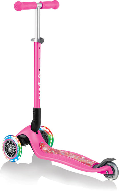 Globber Mini Scooter | Primo Foldable Fantasy Lights | Neon pink flowers