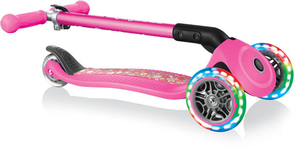 Globber Mini Scooter | Primo Foldable Fantasy Lights | Neon pink flowers