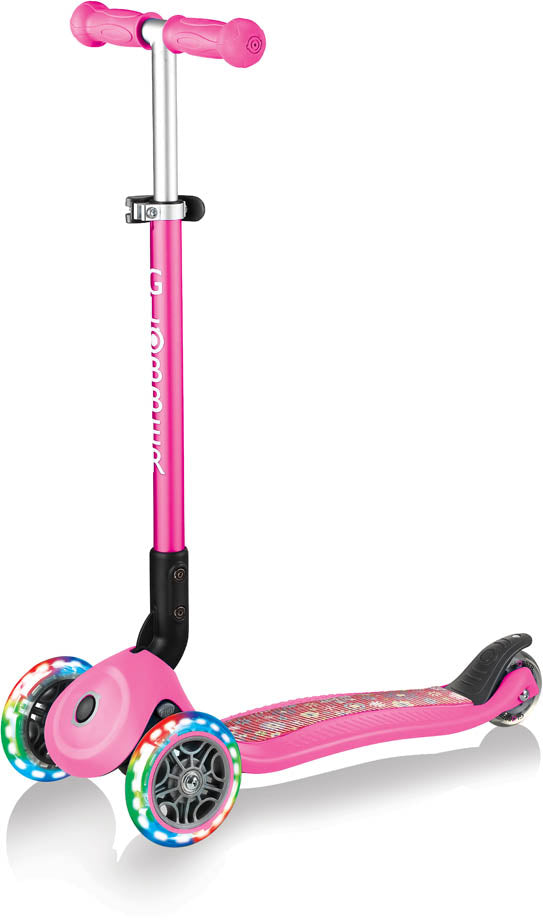 Globber Mini Scooter | Primo Foldable Fantasy Lights | Neon pink flowers