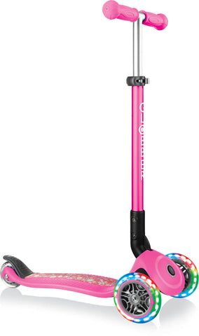 Globber Mini Scooter | Primo Foldable Fantasy Lights | Neon pink flowers