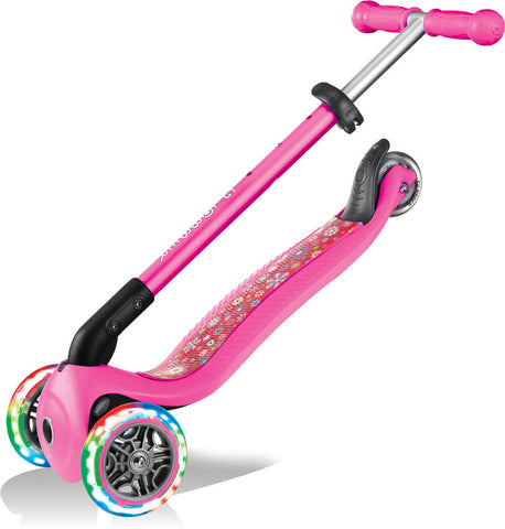 Globber Mini Scooter | Primo Foldable Fantasy Lights | Neon pink flowers