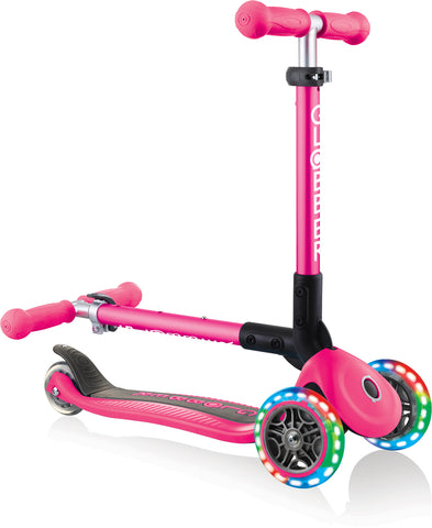 Globber Mini Scooter | Junior Foldable Lights | Neon Pink