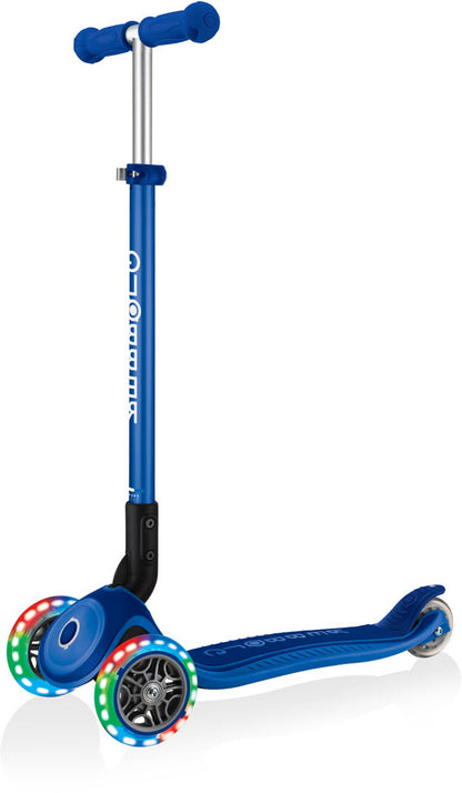 Globber Mini Scooter | Primo Foldable Plus Lights | Blue