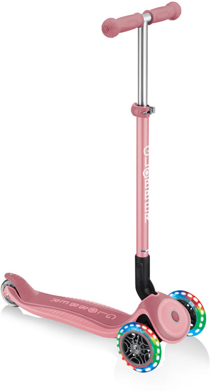 Globber Mini Scooter | Primo Foldable Plus Lights | Pastel Pink