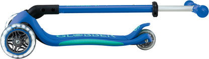 Globber Mini Scooter | Primo Foldable Plus Lights | Navy Blue - Emerald Green