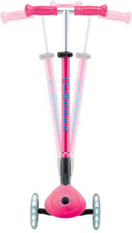 Globber Mini Scooter | Primo Foldable Plus Lights | Fuchsia - Sky blue