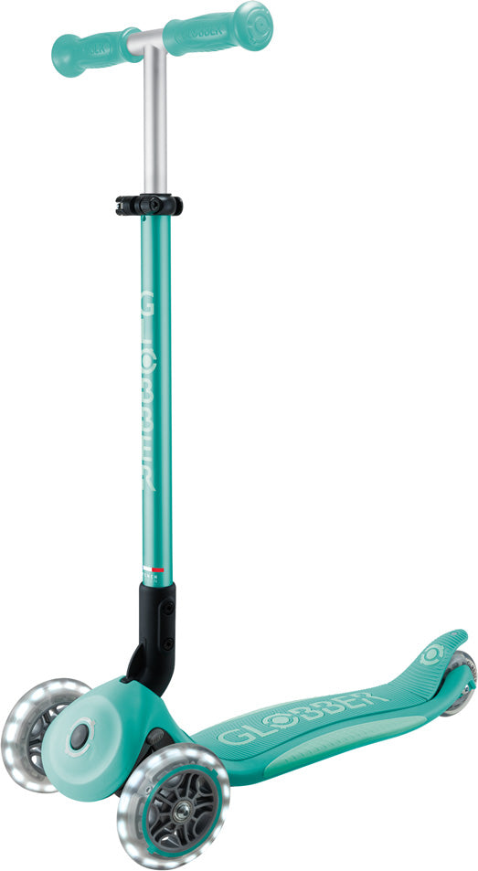 Globber Mini Scooter | Primo Foldable Plus Lights | Dark Mint - Mint