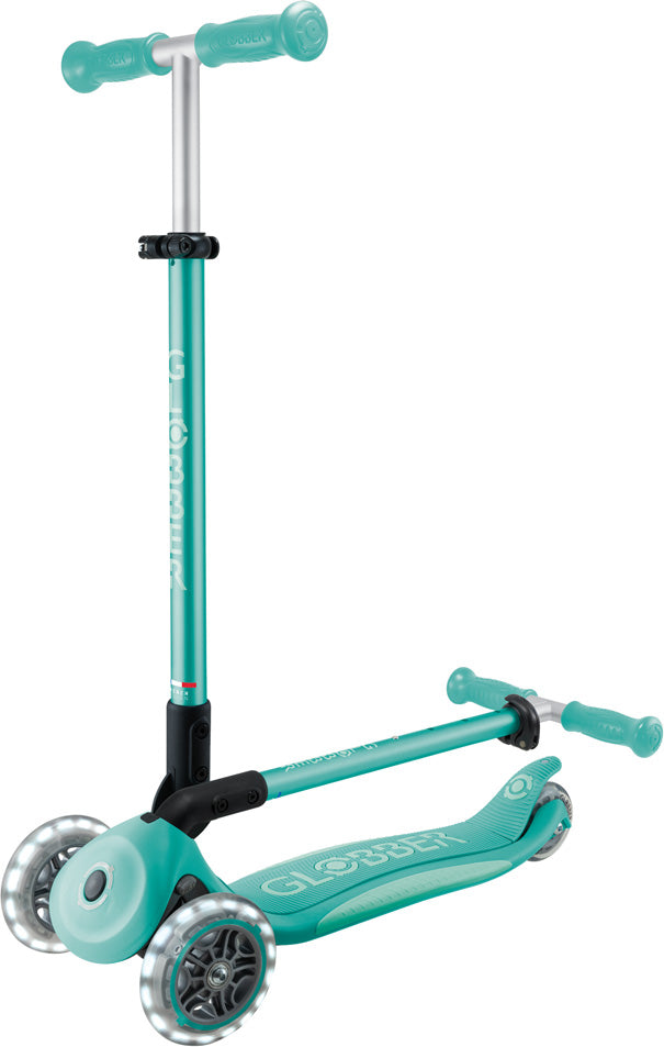 Globber Mini Scooter | Primo Foldable Plus Lights | Dark Mint - Mint