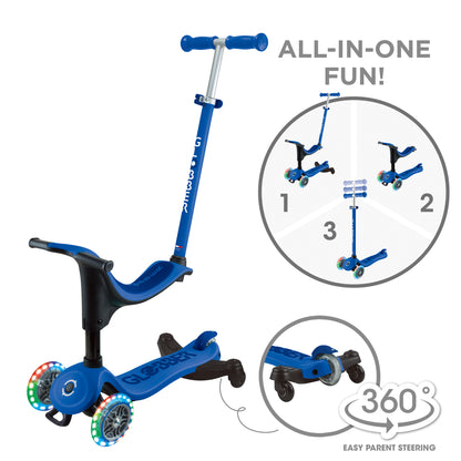 Globber Laufrad / Dreirad | GO UP Sporty Lights 360° | Navy Blau