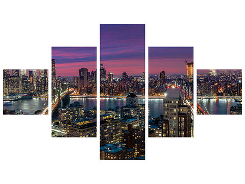 Leinwandbild 5-teilig Manhattan Skyline During Beautiful Sunset