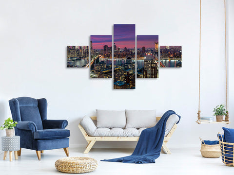 Leinwandbild 5-teilig Manhattan Skyline During Beautiful Sunset
