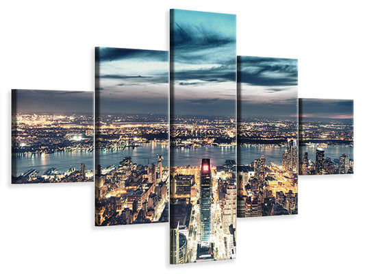Leinwandbild 5-teilig Skyline Manhattan Citylights