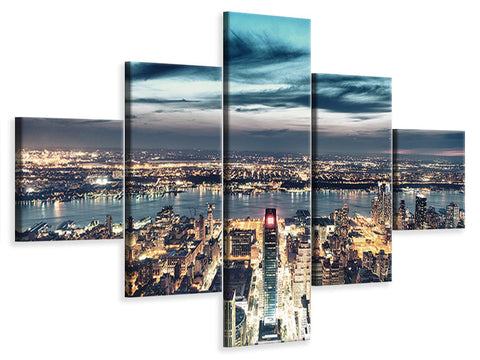 Leinwandbild 5-teilig Skyline Manhattan Citylights