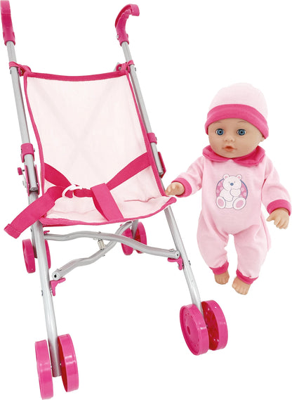 Puppe 36 cm mit Buggy