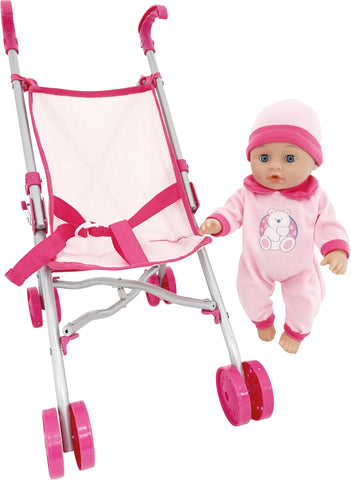 Puppe 36 cm mit Buggy