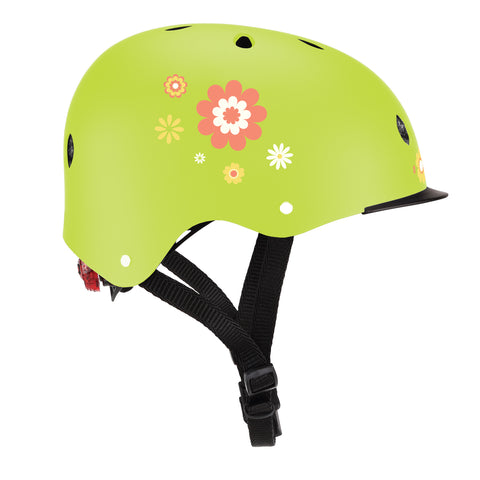 Globber | Kinderhelm | Elite Lights | XS-S | Lime green flowers