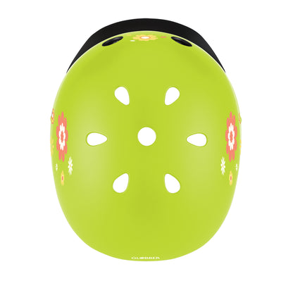 Globber | Kinderhelm | Elite Lights | XS-S | Lime green flowers