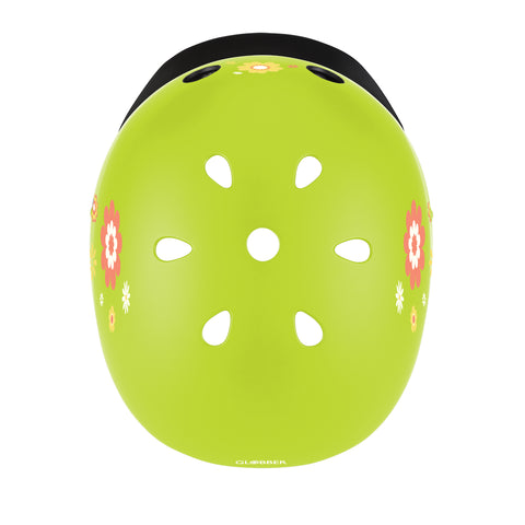 Globber | Kinderhelm | Elite Lights | XS-S | Lime green flowers