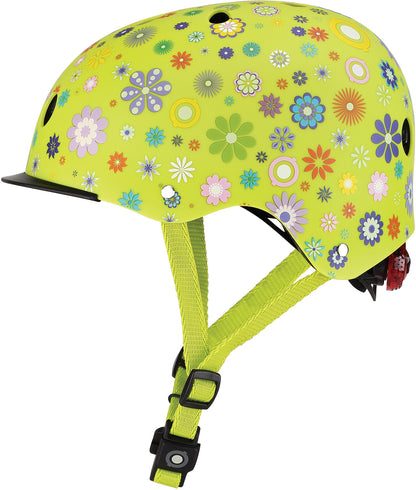 Globber | Kinderhelm | Elite Lights | XS-S | Lime green flowers