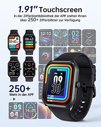 TUYOMA Smartwatch Herren Damen, 1,91 Zoll Touchscreen Fitnessuhr mit Telefonfunktion, IP68 Wasserdicht Sportuhr mit Herzfrequenz, SpO2, Schlafmonitor, Spiele, Smart Watch für iOS und Android