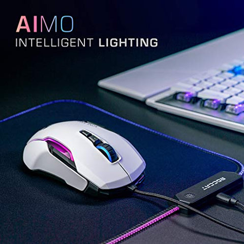 Roccat Kone AIMO Gaming Maus (hohe Präzision, Optischer Owl-Eye Sensor (100 bis 16.000 Dpi), RGB AIMO LED Beleuchtung, 23 programmierbare Tasten, Designt in Deutschland, USB), weiß(remastered)