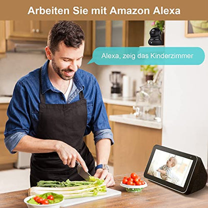 Little elf Überwachungskamera, [2023 Neu] Babyphone mit Kamera mit Bewegungserkennung, Nachtsicht, Zwei-Wege-Audio, 360 Grad Kamera Überwachung Innen, 1080P WLAN Kamera, Hunde Kamera mit APP, Alexa