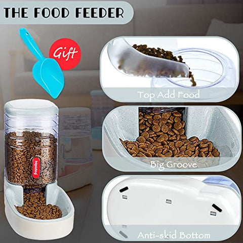 Automatischer Futterspender für kleine und mittelgroße Haustiere, 3,8 l, Reisefutterspender und Wasserspender für Hunde, Katzen, Haustiere (Gray)