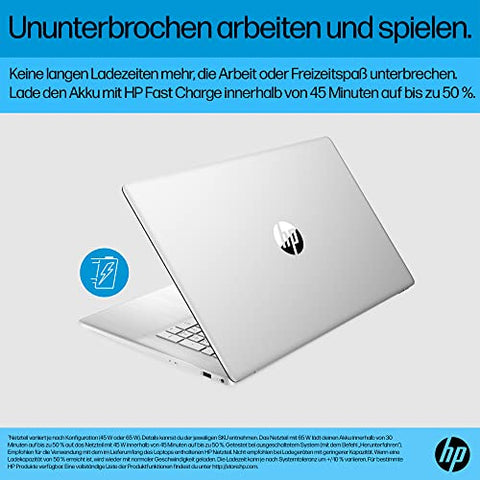 HP Laptop | 17,3 Zoll (43,9 cm) FHD IPS Display | AMD Ryzen 3 7320U | 8 GB RAM | 256 GB SSD | AMD Radeon-Grafik | Windows 11 Home | QWERTZ Tastatur | Silber | mit HP Fast Charge