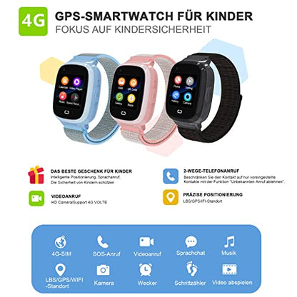 PTHTECHUS® Kinder Smartwatch Telefon mit GPS 4G, Videoanruf Sprachchat Kinder Anrufen Uhr mit GPS Tracker SOS Kamera APP-Verwaltung Armband Kompatibel Android und IOS für Jungen Mädchen Geschenk