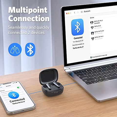 EarFun Air Pro 3 Bluetooth Kopfhörer In Ear, 43dB Hybrid Aktive Noise Cancelling Kopfhörer Kabellos, HiFi Sound Qualcomm aptX Adaptive, 6 Mikrofone CVC 8.0 Anrufe, Multipoint, 45H Akku, App Steuerung