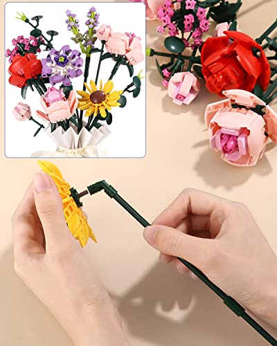 Birshe Blumensträuße Blumenstrauß Bausteine Künstliche Blumen Icons Sukkulenten für Inneneinrichtung Dekoblumen Kinderspielzeug zum Basteln für Erwachsene, Geschenk für Sie & Ihn, Botanical Collection