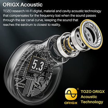 TOZO T6 Bluetooth Kopfhörer Kabellos In Ear Kopfhörer Touch Control mit Kabellosem Ladecase, IPX8 Wasserdicht Ohrhörer Bluetooth, Integriertem Mikrofon, Premium-Tiefbass Ohrhörer für Sport