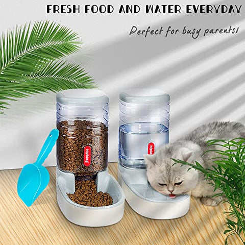 Automatischer Futterspender für kleine und mittelgroße Haustiere, 3,8 l, Reisefutterspender und Wasserspender für Hunde, Katzen, Haustiere (Gray)