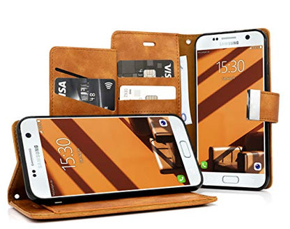 MyGadget Flip Case Klapphülle für Samsung Galaxy S7 mit 5X Kartenfach & Standfunktion - Wallet Hülle Kunstleder (PU) Schutzhülle Book Cover in Braun