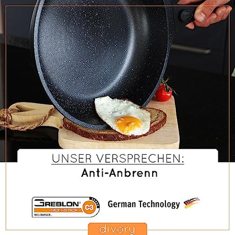 DIVORY große Pfanne 28cm I Abnehmbarer Griff, Induktion, beschichtet, Aluminium – Bratpfanne groß + Pfannenschoner - Induktionspfanne