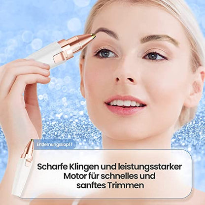 Augenbrauen Trimmer, 2 in 1 USB Augenbrauenrasierer Elektrisch und Gesichtshaarentferner für Frauen, Schmerzfreie Augenbrauen Epilierer Damen Für Körper Gesichtshaare Lippen Kinn, mit LED-Licht