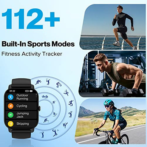 Aptkdoe Smartwatch Damen Herren mit Bluetooth Anrufe, 1.85 Zoll Voll Touch Screen Smart Watch, 112 Sportmodi Fitnessuhr, IP68 Wasserdicht Sportuhr mit Schrittzähler Schlafmonitor für iOS und Android
