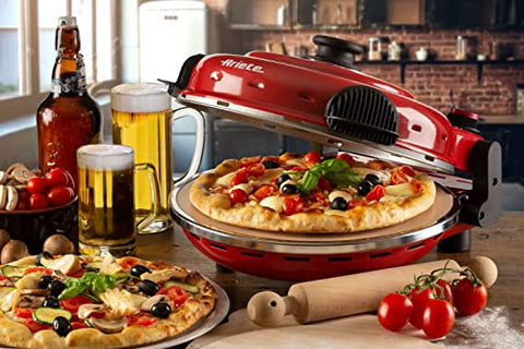 Ariete 919 Pizza in 4 Minuten, Pizzaofen, 400 Grad, backt in 4 Minuten, Schamottstein 32 cm Durchmesser, 1200 Watt, Zeitgeber von 15 Minuten, rot