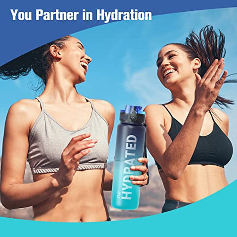 Trinkflasche, 1L BPA-Frei Tritan Wasserflasche mit Strohhalm, Trinkflasche Sport Auslaufsicher mit Zeitmarkierung und Bürste, Sportflasche für Fitness, Schule, Yoga, Outdoor(1 Flasche)