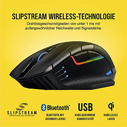 Corsair, USB, Dark Core RGB PRO SE kabellose Gaming-Maus mit kabelloser Qi-Aufladefunktion (18K DPI Sensor, Acht Programmierbare Tasten, Dynamische iCUE RGB-Hintergrundbeleuchtung) schwarz