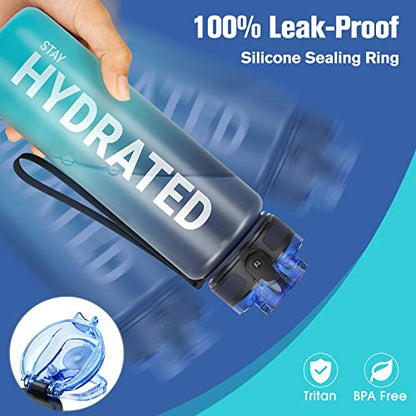 Trinkflasche, 1L BPA-Frei Tritan Wasserflasche mit Strohhalm, Trinkflasche Sport Auslaufsicher mit Zeitmarkierung und Bürste, Sportflasche für Fitness, Schule, Yoga, Outdoor(1 Flasche)