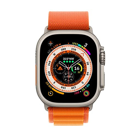 Apple Watch Ultra (GPS + Cellular, 49mm) Smartwatch - Titangehäuse, Alpine Loop Orange - Medium. Fitnesstracker, präzisesGPS, Aktionstaste, extra Lange Batterielaufzeit, helleres Retina Display